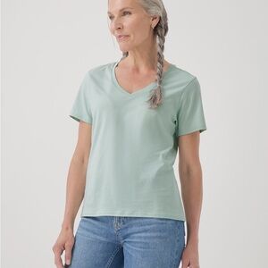 Pact Organic Cotton Softspun V-Neck Tee Women’s Size S Short Sleeve Sage T-Shirt